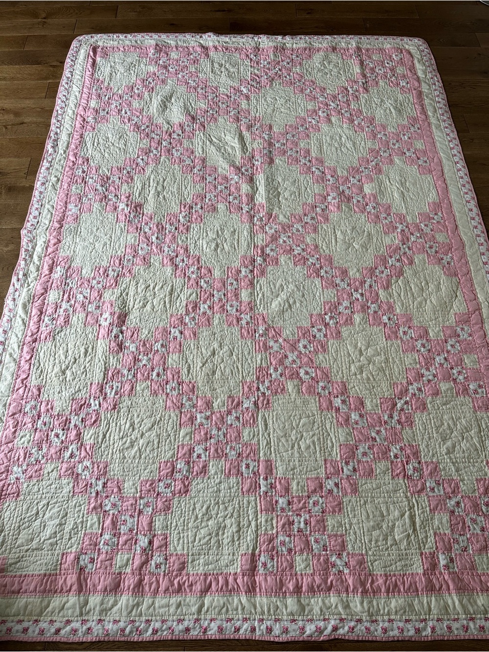 VINTAGE HANDMADE PATCHWORK QUILT COTTON TWIN XL